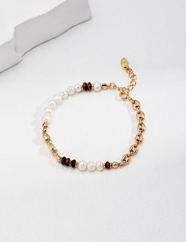 Golden Aura Pearl Bracelet with Tiger's Eye