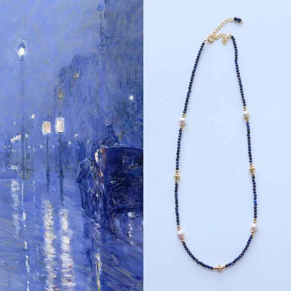 Tranquil Clarity - Lapis Pearl Beaded Necklace