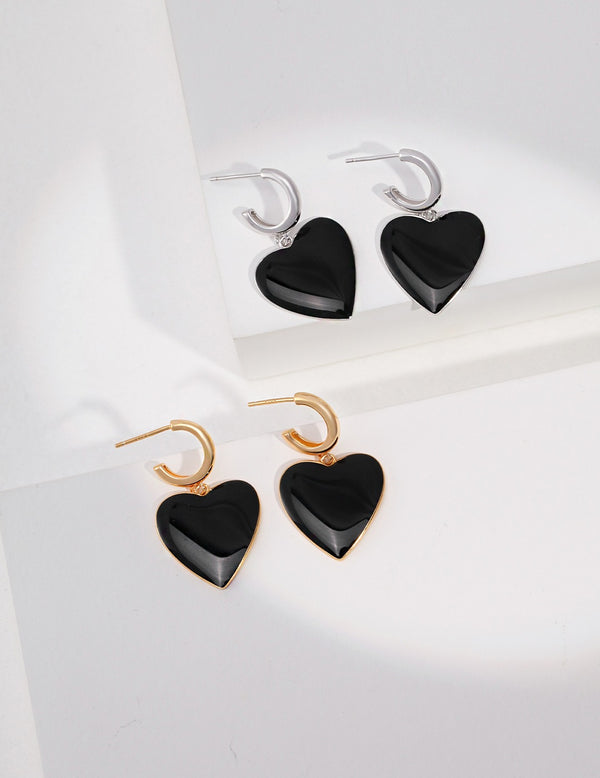 Noir Heart Enamel Earrings