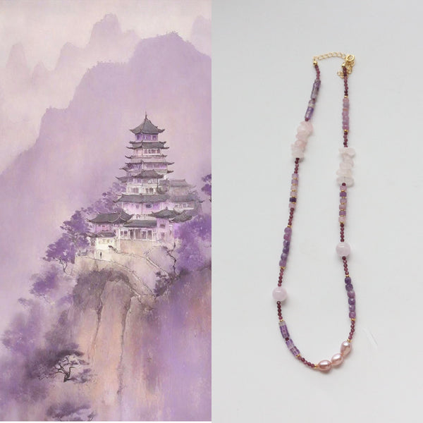 Calm Serenity - Amethyst Rose Quartz Pearl Necklace