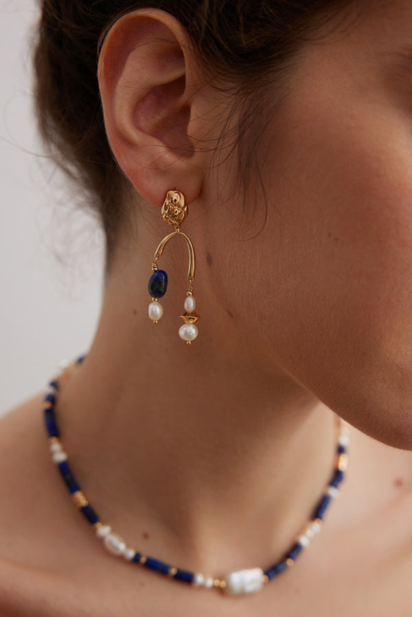 Celestial Pearls Drop Earring With Lapis Lazuli